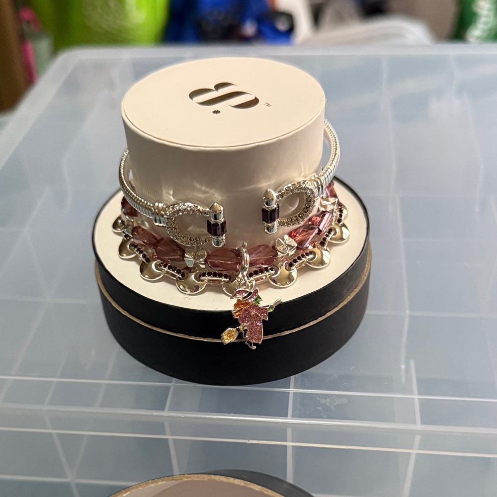 Bomb Party 2025 Halloween Stack. Witch, please. Silver and Pink Charm Bracelet